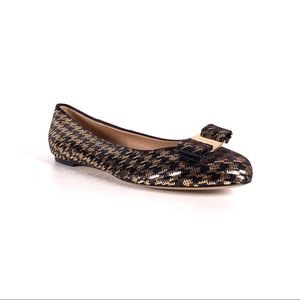 Salvatore Ferragamo Varina Sequin Flats Black Gold